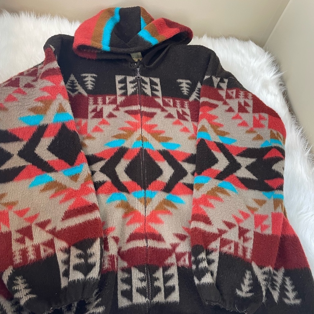 Wool Aztec Multicolor Patterned Full Zip Hooded S… - image 2